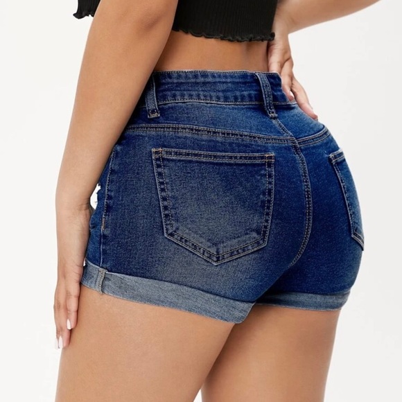 PETITE High Waist Ripped Denim Shorts - Picture 3 of 3